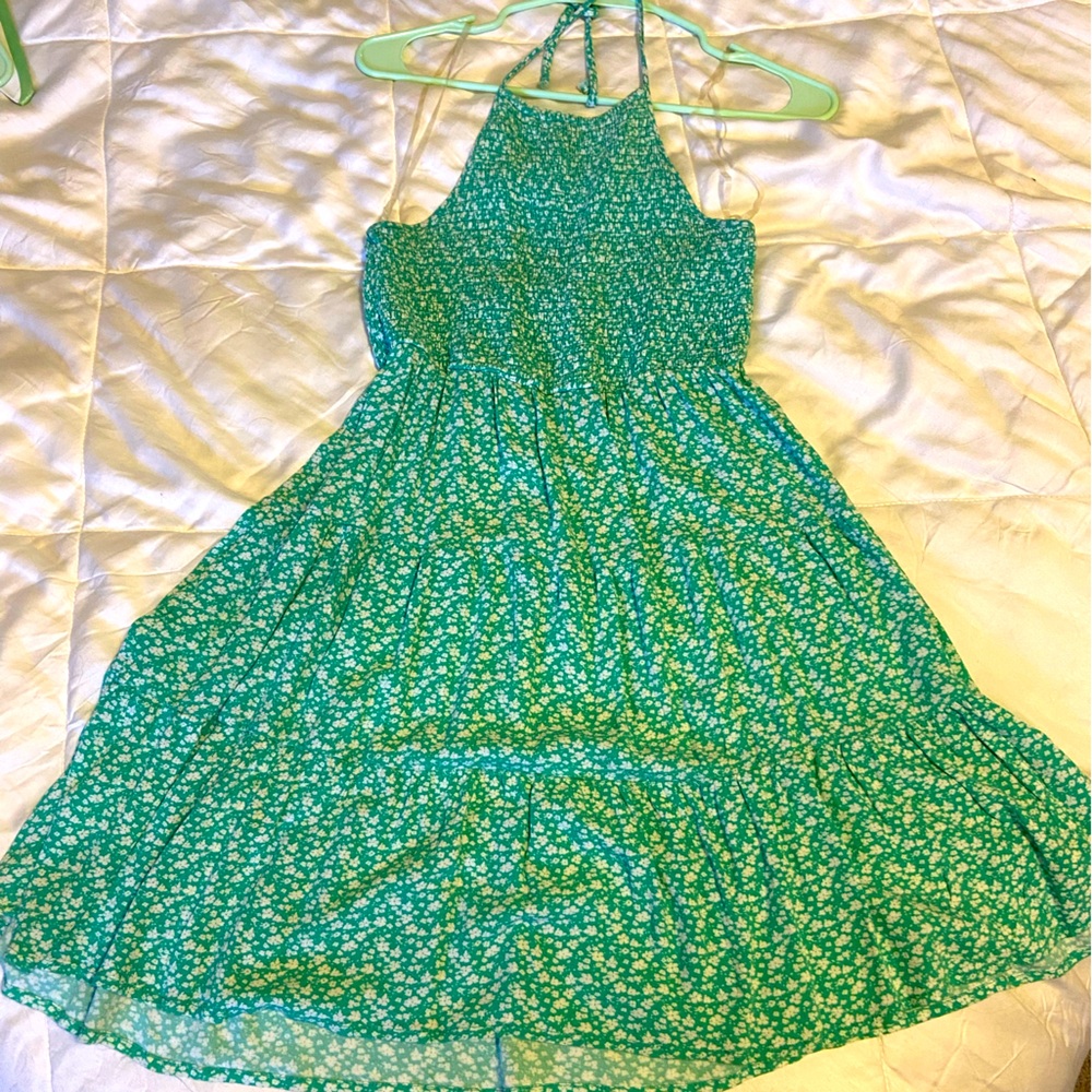 Green Floral Halter Dress
